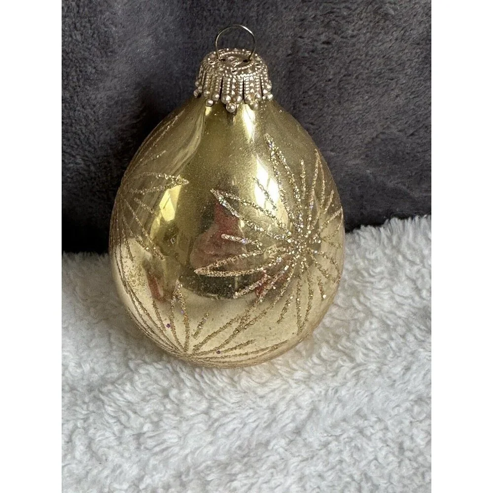 Vintage‎ West Germany Gold Glitter Christmas Mercury Glass Ornament Xmas